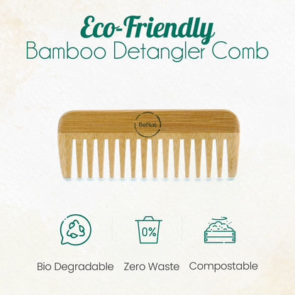 Handcrafted Bamboo Comb - All Natural Wooden Hair & Beard Detangler Styling Accessory for Men and Women, Promotes Healthy Hair Growth & Scalp Health, Eco-Friendly, Biodegradable & Zero-Waste Gift