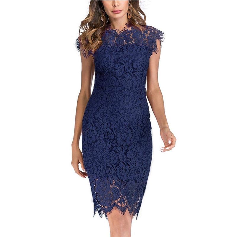 Women's Sleeveless Lace Floral Elegant Cocktail Dress Crew Neck Knee Length for Party - 7DAY'S