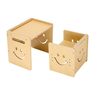 VEVOR Montessori Weaning Table and Chair Set, 3 In 1 Wooden Toddler Table and Chairs with Chalkboard, Adjustable Height Montessori Table for Ages 1-5, Ideal for Drawing, Reading, Eating - Natural