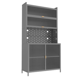 73'' Tall Kitchen Pantry Cabinet , 6 Level Flip Door with Pegboard Spacious, Adjustable & Stylish Metal Pantry Storage Cabinet, Anti-Tip Design Hutch for Kitchen, Dining Room, Living Room(Grey)