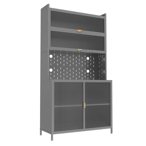 73'' Tall Kitchen Pantry Cabinet , 6 Level Flip Door with Pegboard Spacious, Adjustable & Stylish Metal Pantry Storage Cabinet, Anti-Tip Design Hutch for Kitchen, Dining Room, Living Room(Grey)