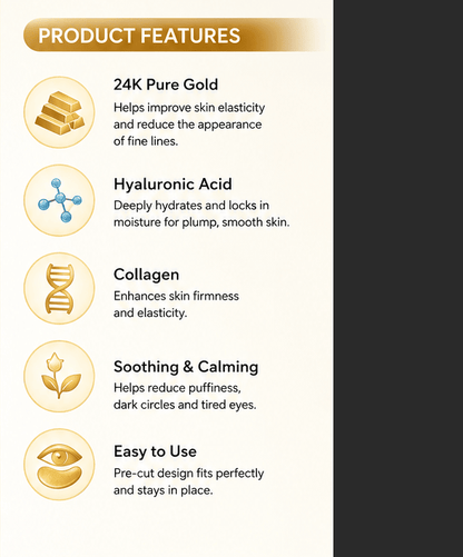 24K Gold Collagen Eye Masks, 60PCS Under Eye Patches with Hyaluronic Acid, for Dark Circles & Puffiness