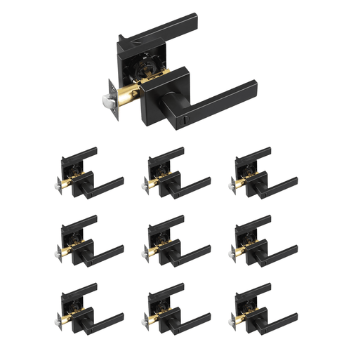 VEVOR Privacy Door Handle, 10 Pack Matte Black Door Lever, Left or Right Handing Reversible Lever with Keyless Lock, 45° Rotation to Open, Universal Square Interior for Bedroom and Bathroom Doors