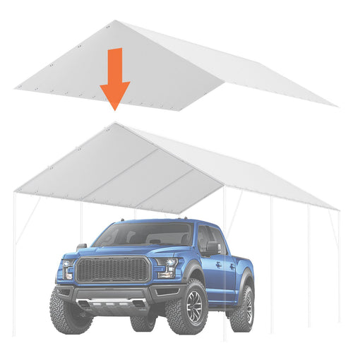 VEVOR 10 x 20 ft Carport Replacement Canopy Cover, Garage Top Tent Shelter Tarp Heavy-Duty Waterproof & UV Protected, Easy Installation with 40 Ball Bungeess (Only Top Cover, Frame Not Include), White