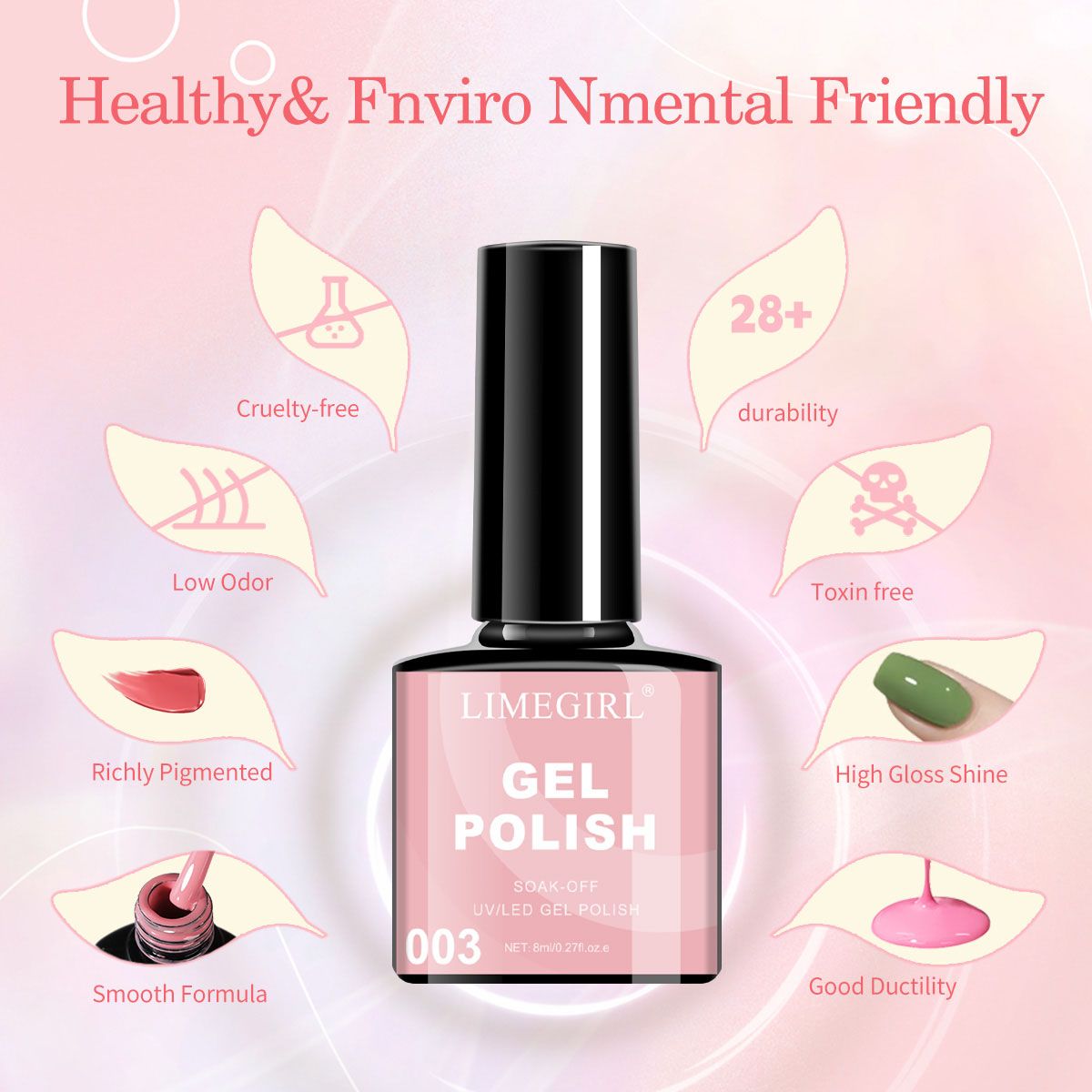 LIMEGIRL Gel Nail Polish Set 6 Color Set with UV Nail Light and Nail Tools, Soaking Nail Set, for Beginners DIY Nail Set