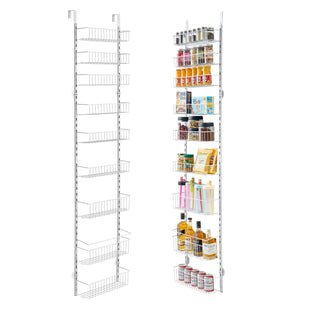 VEVOR Over the Door Pantry Organizer, 9-Tier Pantry Organization and Storage, Heavy-Duty Steel Hanging Spice Rack, Adjustable Wall Seasoning Shelves, for Home Kitchen Laundry Room Bathroom, White