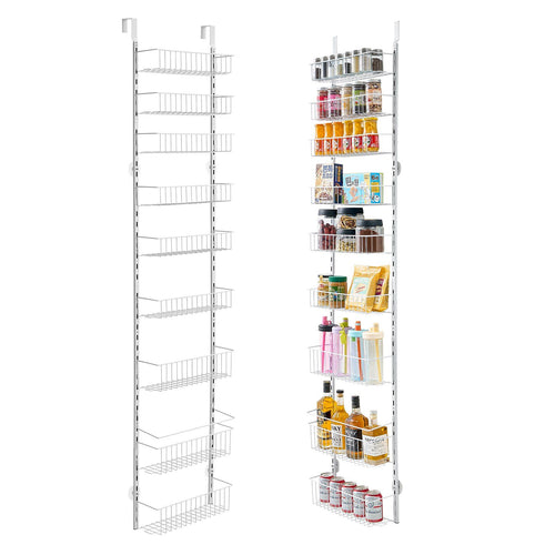 VEVOR Over the Door Pantry Organizer, 9-Tier Pantry Organization and Storage, Heavy-Duty Steel Hanging Spice Rack, Adjustable Wall Seasoning Shelves, for Home Kitchen Laundry Room Bathroom, White
