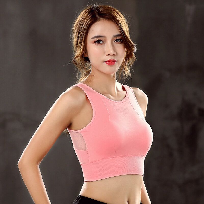 Women Breathable Mesh Sports Bras Shockproof Padded Athletic Gym Running Bra Solid Seamless Fitness Yoga Sport Tops Vest