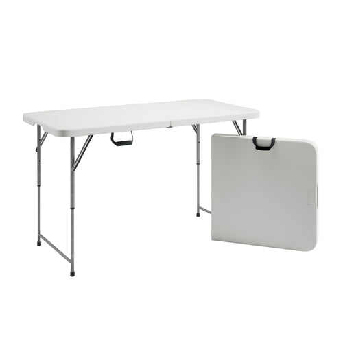 Techni Home 4 FT Granite White Adjustable Height Folding Table with Easy-Carry Handle