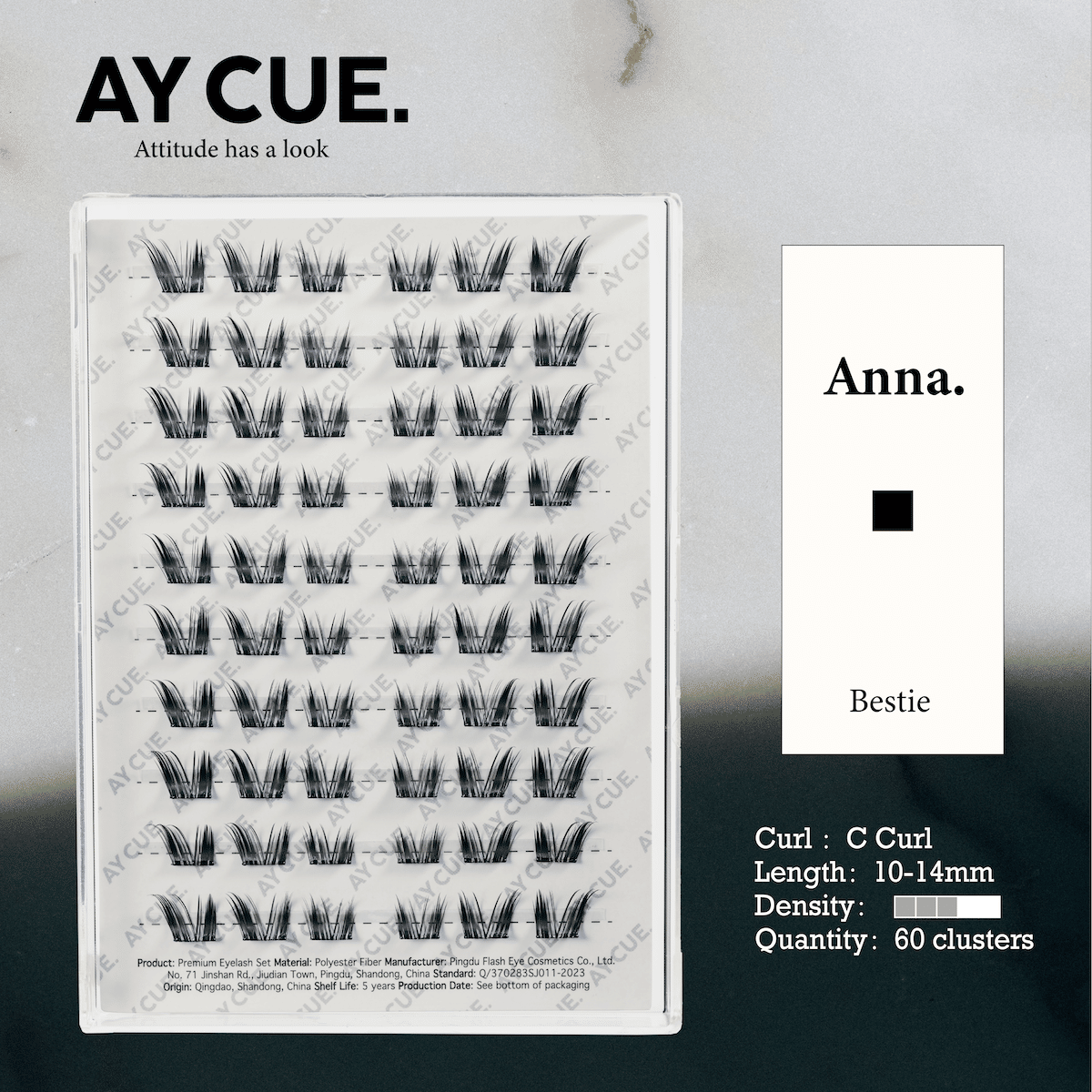 AYCUE #ANNA# Self-adhesive Lash Clusters C Curl 10-14mm 60 Clusters Glue-free Eyelashes Extensions for Natural Look Easy Application Lightweight & Reusable Cosmetic