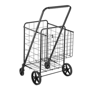 VEVOR Folding Shopping Cart, Jumbo Grocery Cart with Double Baskets, 360° Swivel Wheels, Heavy Duty Utility Cart, 110 LBS Large Capacity Utility Cart for Laundry, Shopping, Grocery, Luggage