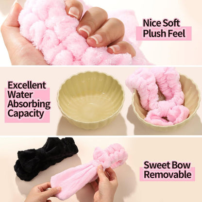 Spa Headband, 6pcs Makeup Headbands and Hair Scrunchies, Bow Skin Care Headband for Washing Face for Teen Girls Women, Easter Basket Valentines Gifts for Girls, Black & White & Gray