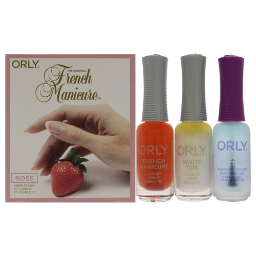 The Original French Manicure Kit Rose by Orly for Women - 4 Pc Kit 0.3oz Top2 Botton Base Coat Plus Topcoat, 0.3oz Nail Lacquer - White Tips, 0.3oz Nail Lacquer - Bare Rose, Tip Guides - White