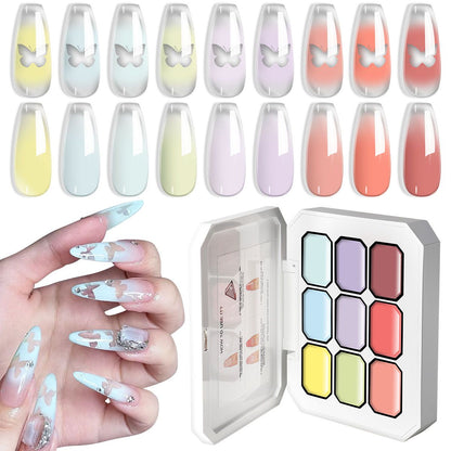 Limegirl Gradient Painting Gel, 9 Bright Colors Ombre GelNail Polish for Pigment Pat Nails Nails French ManicureSoak Off UV Set