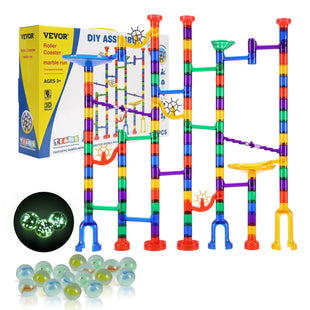 VEVOR Marble Run Set, 145 Piece Marble Maze Building Block Brain Game, with 5 Glow in the Dark Marbles + 40 Glass Marbles, Educational Learning Race Track STEM Toys, for Kids, Boys, Girls Ages 3 +