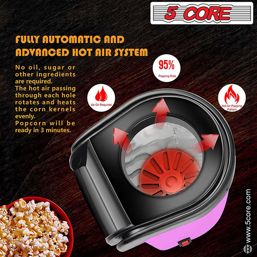 5 Core Popcorn Machine 16 Cup Capacity Hot Air Popper Mini Portable Tabletop Electric Pop Corn Maker Maquina Para Hacer Palomitas De Maiz For Home Movie Party - 7DAY'S