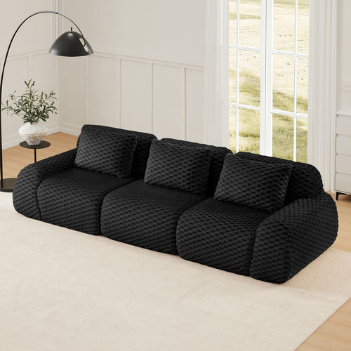 114" Modern Modular Sectional Sofa for Living Room,Flannelette Fabric,Oversized 3-Seater Couch,,Deep Seat,Deep Seat,Boneless sofa,Buckle connection,Anti-slip Design,No Assembly,Black