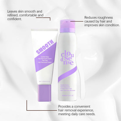 Gentle At-Home Body Hair Removal Kit, Skin Friendly Depilatory Cream & Foam Set, Painless Body Hair Remover for Arms Legs Underarms Smooth Skin Care