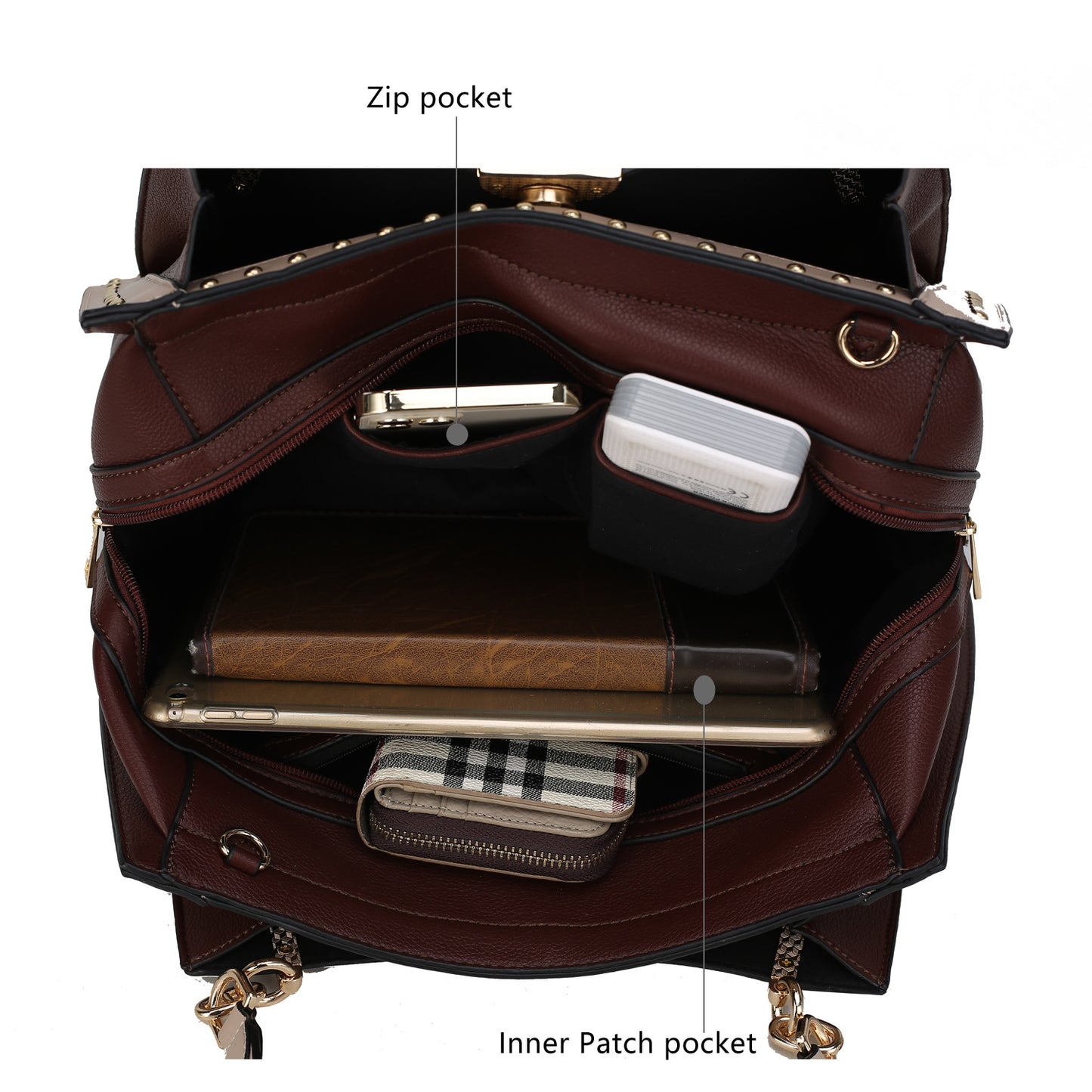 MKF Collection Aubrey Color Block Multi Compartment Satchel Handbag by Mia k