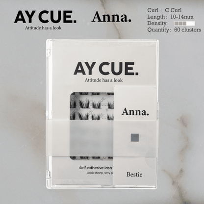 AYCUE #ANNA# Self-adhesive Lash Clusters C Curl 10-14mm 60 Clusters Glue-free Eyelashes Extensions for Natural Look Easy Application Lightweight & Reusable Cosmetic