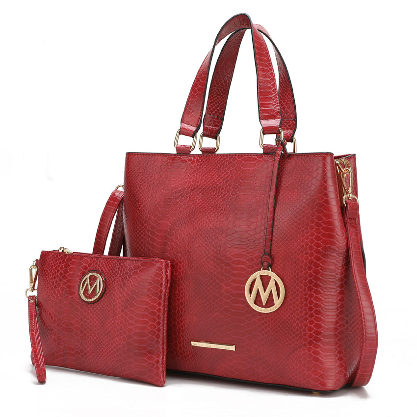 MKF Collection Beryl Snake embossed Vegan Leather Women Tote Bag with Wristlet by Mia k