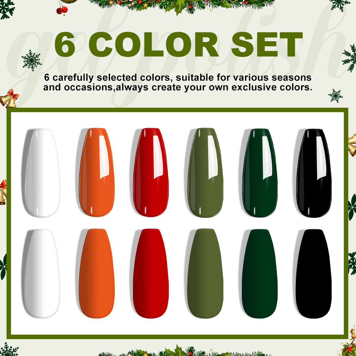 LIMEGIRL 6pcs Gel Polish Set 6 Vibrant Colors UV Gel NailPolish Red Blue Green Hema TMPTA TPO 3-free AllSeasons NailGel for Christmas Gift Women Girls