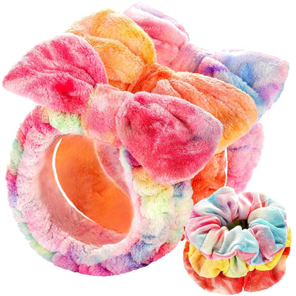 Spa Headband, 6pcs Makeup Headbands and Hair Scrunchies, Bow Skin Care Headband for Washing Face for Teen Girls Women, Easter Basket Valentines Gifts for Girls, Black & White & Gray