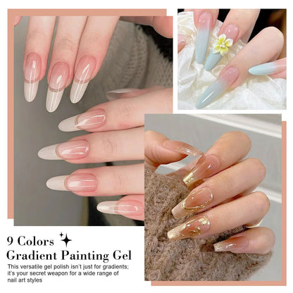 Limegirl Gradient Painting Gel, 9 Bright Colors Ombre GelNail Polish for Pigment Pat Nails Nails French ManicureSoak Off UV Set