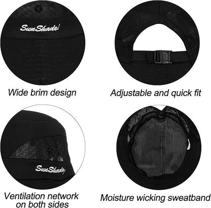 Women's Outdoor UV-Protection-Foldable Sun-Hats Mesh Wide-Brim Beach Fishing Hat with Ponytail-Hole