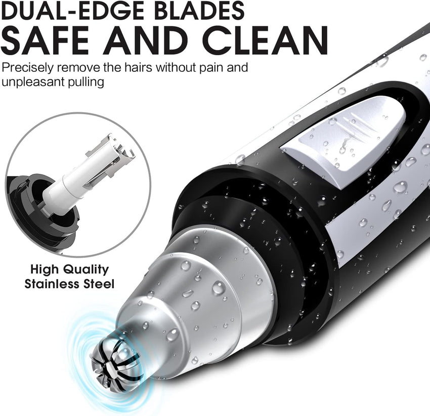 Ear and Nose Hair Trimmer Clipper - 2025 Professional Painless Eyebrow & Facial Hair Trimmer for Men Women, Battery - Operated Trimmer with IPX7 Waterproof, Dual Edge Blades for Easy Cleansing Black - 7DAY'S