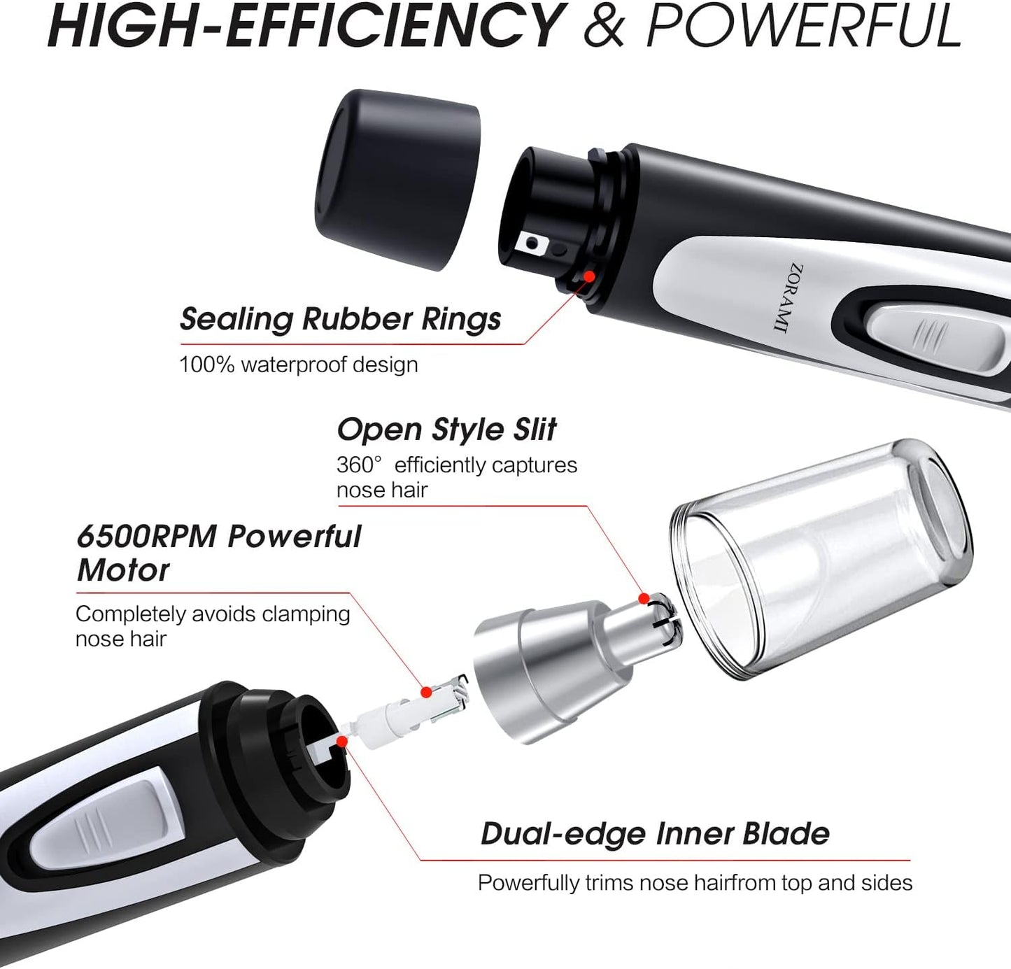 Ear and Nose Hair Trimmer Clipper - 2025 Professional Painless Eyebrow & Facial Hair Trimmer for Men Women, Battery - Operated Trimmer with IPX7 Waterproof, Dual Edge Blades for Easy Cleansing Black - 7DAY'S