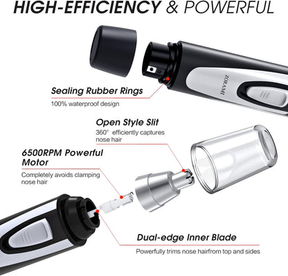 Ear and Nose Hair Trimmer Clipper - 2025 Professional Painless Eyebrow & Facial Hair Trimmer for Men Women, Battery - Operated Trimmer with IPX7 Waterproof, Dual Edge Blades for Easy Cleansing Black - 7DAY'S
