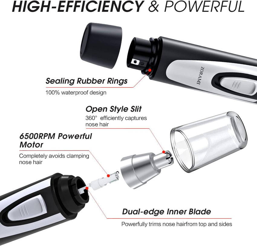 Ear and Nose Hair Trimmer Clipper - 2025 Professional Painless Eyebrow & Facial Hair Trimmer for Men Women, Battery - Operated Trimmer with IPX7 Waterproof, Dual Edge Blades for Easy Cleansing Black - 7DAY'S