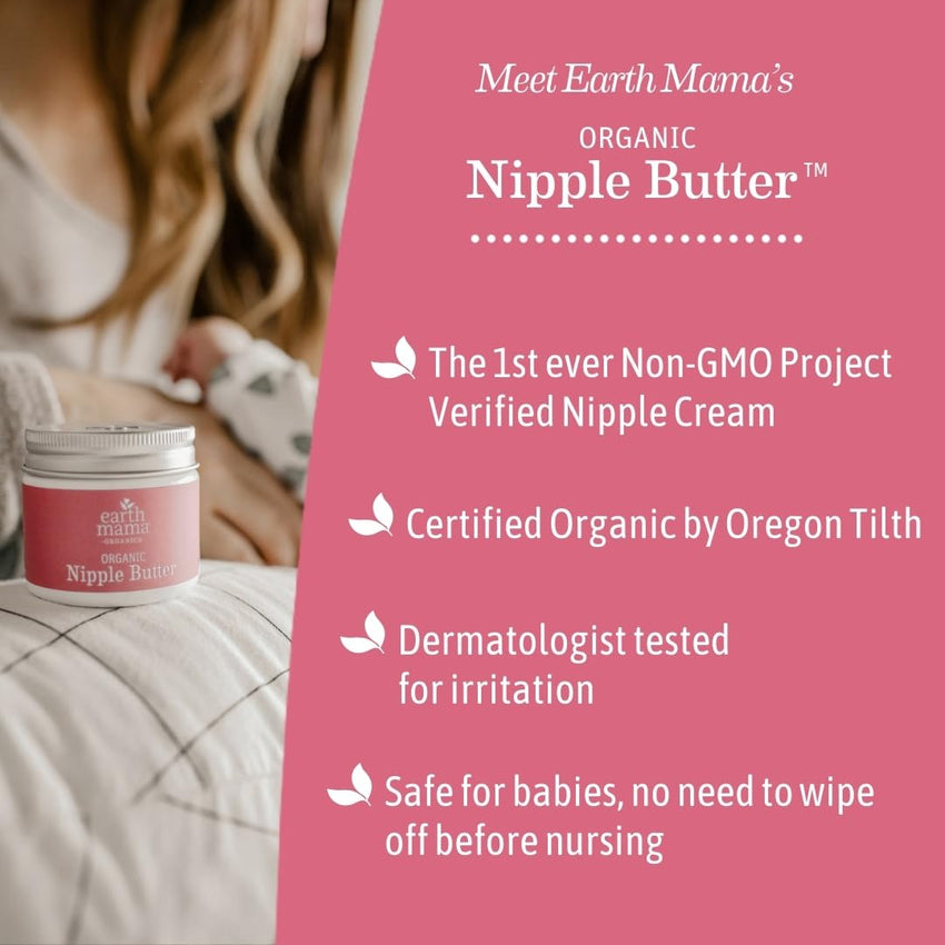 Earth Mama Organic Nipple Butter™ | Nipple Cream Safe for Breastfeeding | Postpartum Essentials for Nursing | Non Lanolin Nipple Cream, 2 - Fluid Ounce - 7DAY'S