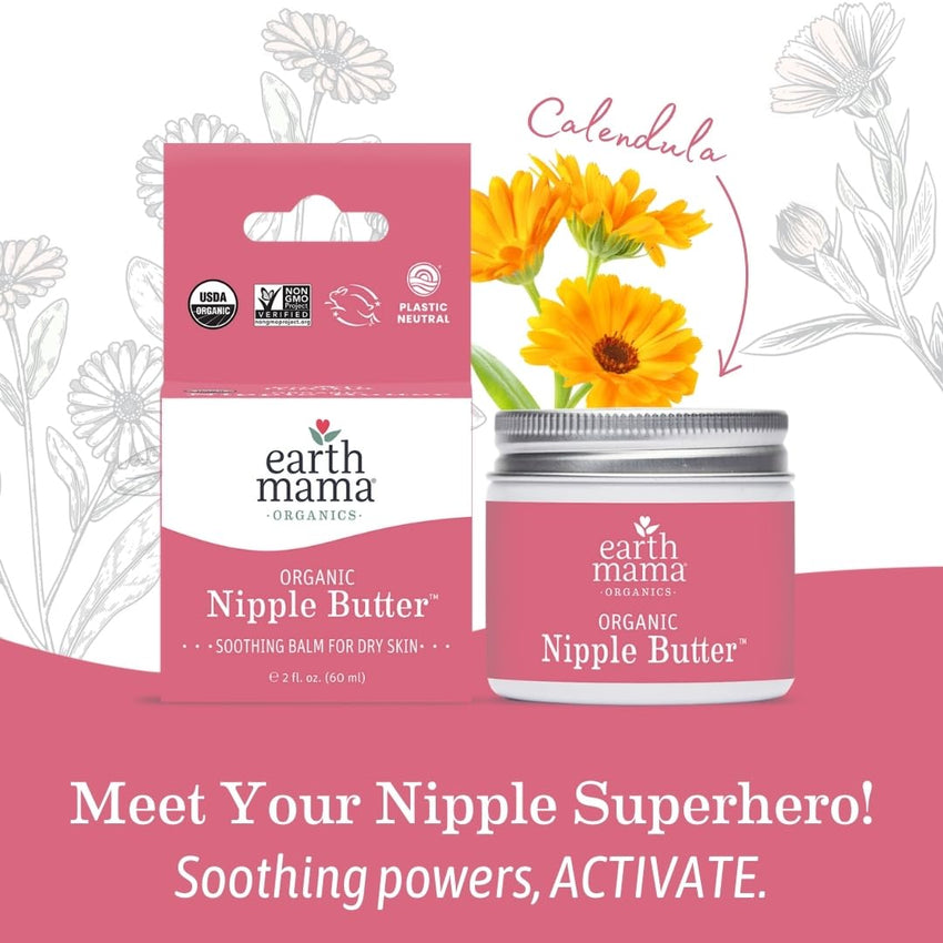Earth Mama Organic Nipple Butter™ | Nipple Cream Safe for Breastfeeding | Postpartum Essentials for Nursing | Non Lanolin Nipple Cream, 2 - Fluid Ounce - 7DAY'S