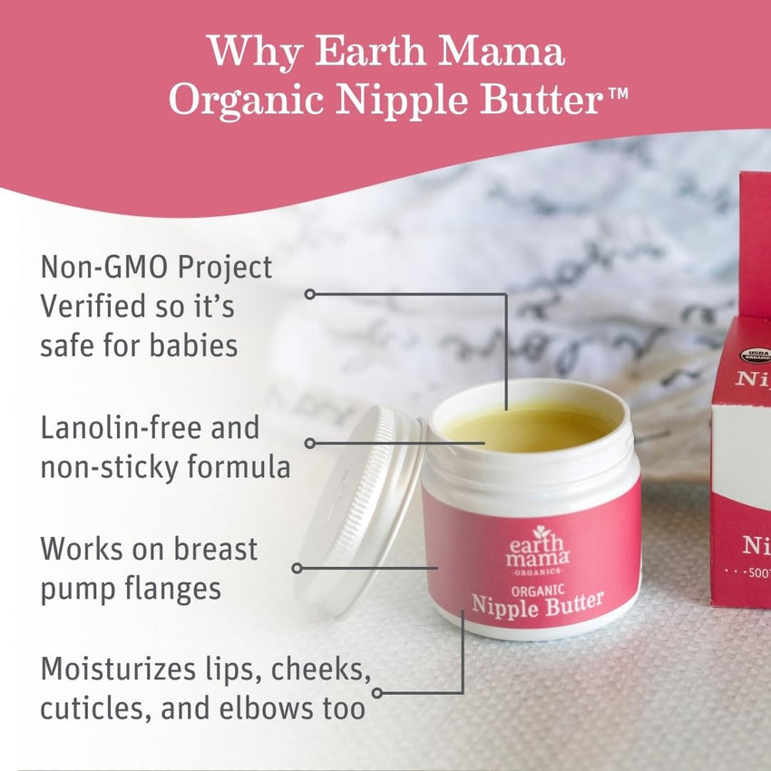 Earth Mama Organic Nipple Butter™ | Nipple Cream Safe for Breastfeeding | Postpartum Essentials for Nursing | Non Lanolin Nipple Cream, 2 - Fluid Ounce - 7DAY'S