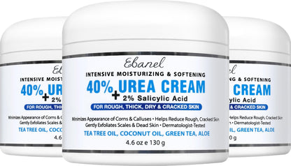 Ebanel Urea Cream 40% plus Salicylic Acid 2%, Foot Cream for Dry Cracked Heels Feet Knees Elbows Hands, Foot Dead Skin Cuticle Callus Remover Toenail Softener, Keratolytic Skin Barrier Repair - 7DAY'S