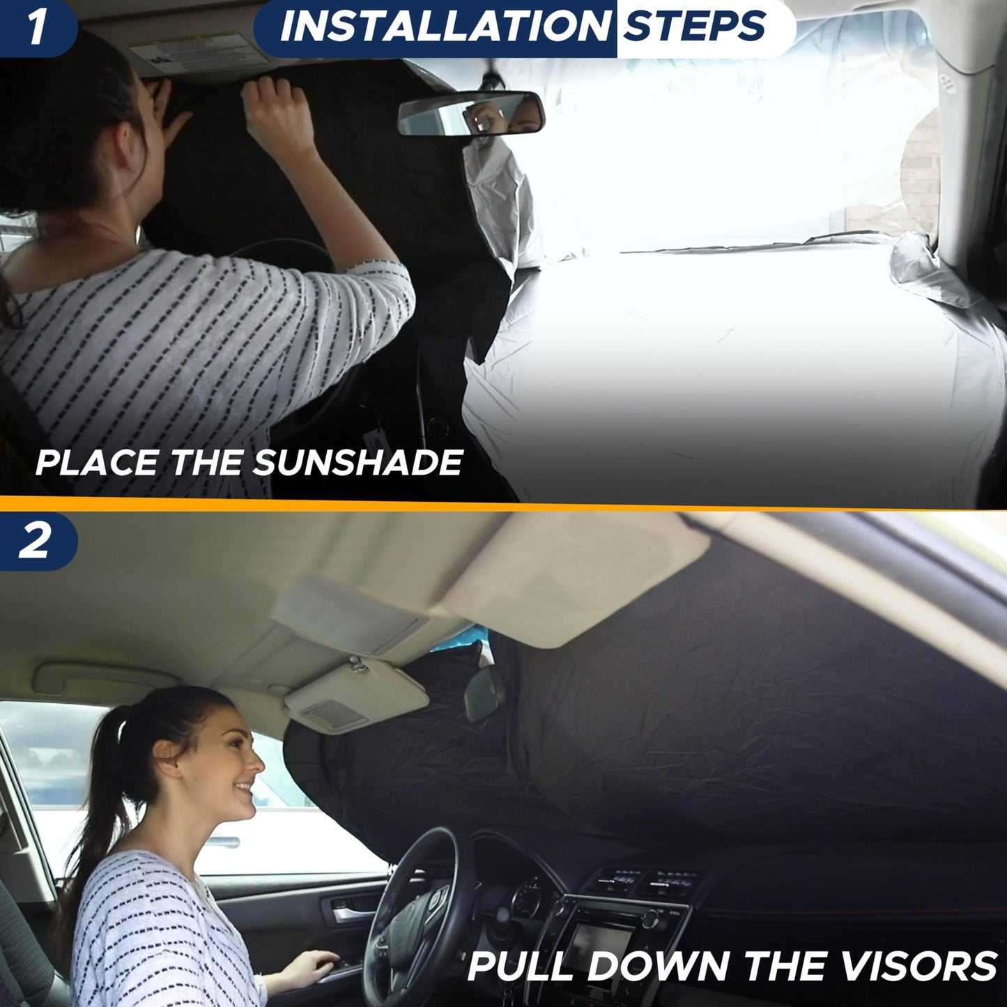 EcoNour Patented Design for Car Windshield Sun Shade | Blocks 99% Heat and Keep Interior Cool | Fits Cars, SUV, Truck | Automotive Sun Screen,Visor and Summer Vehicle Accessories | Medium (64x32) - 7DAY'S