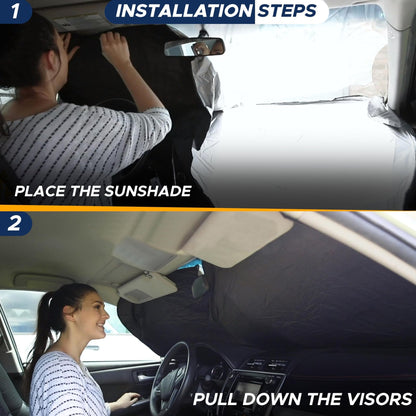 EcoNour Patented Design for Car Windshield Sun Shade | Blocks 99% Heat and Keep Interior Cool | Fits Cars, SUV, Truck | Automotive Sun Screen,Visor and Summer Vehicle Accessories | Medium (64x32) - 7DAY'S