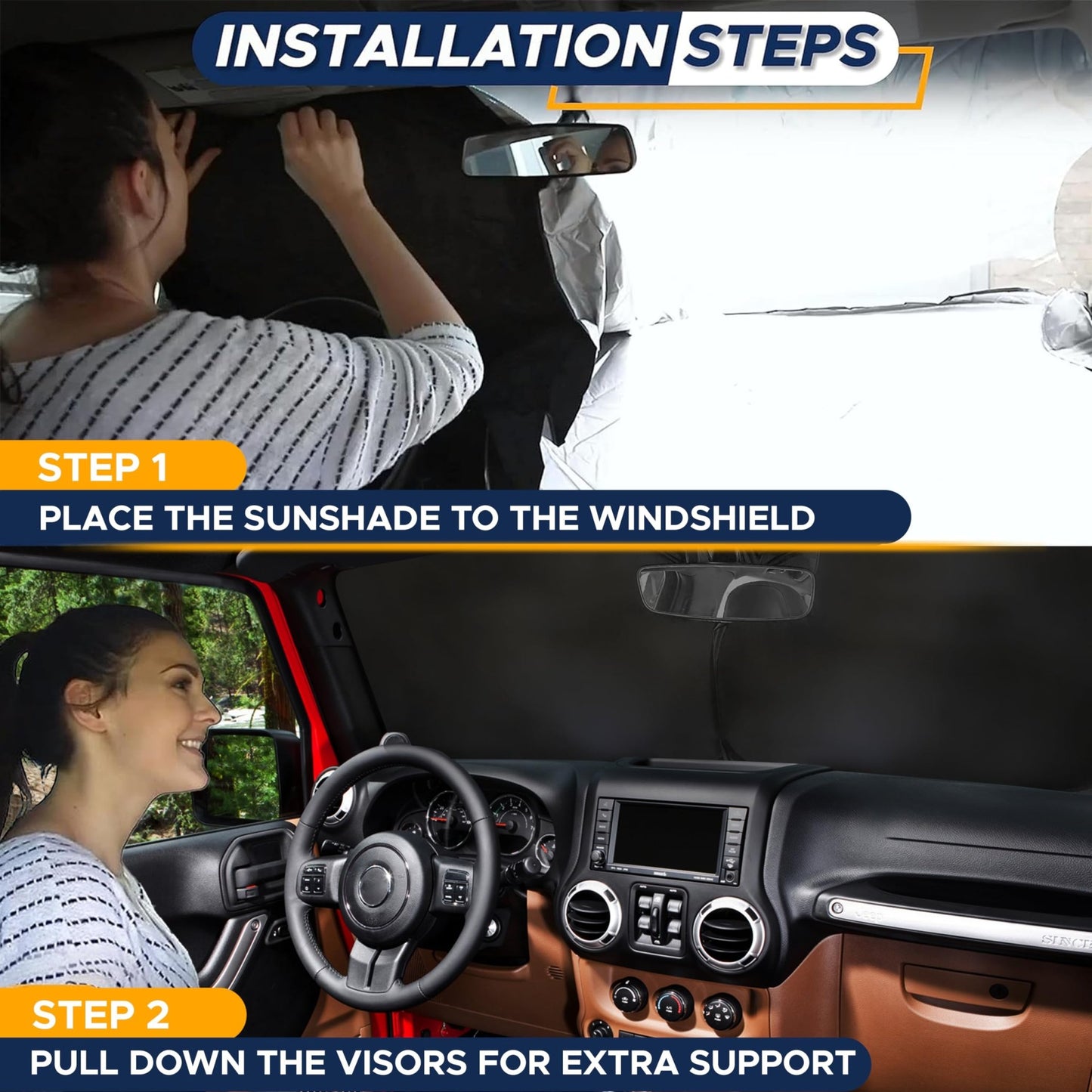 EcoNour Patented Design for Car Windshield Sun Shade | Blocks 99% Heat and Keep Interior Cool | Fits Cars, SUV, Truck | Automotive Sun Screen,Visor and Summer Vehicle Accessories | Medium (64x32) - 7DAY'S