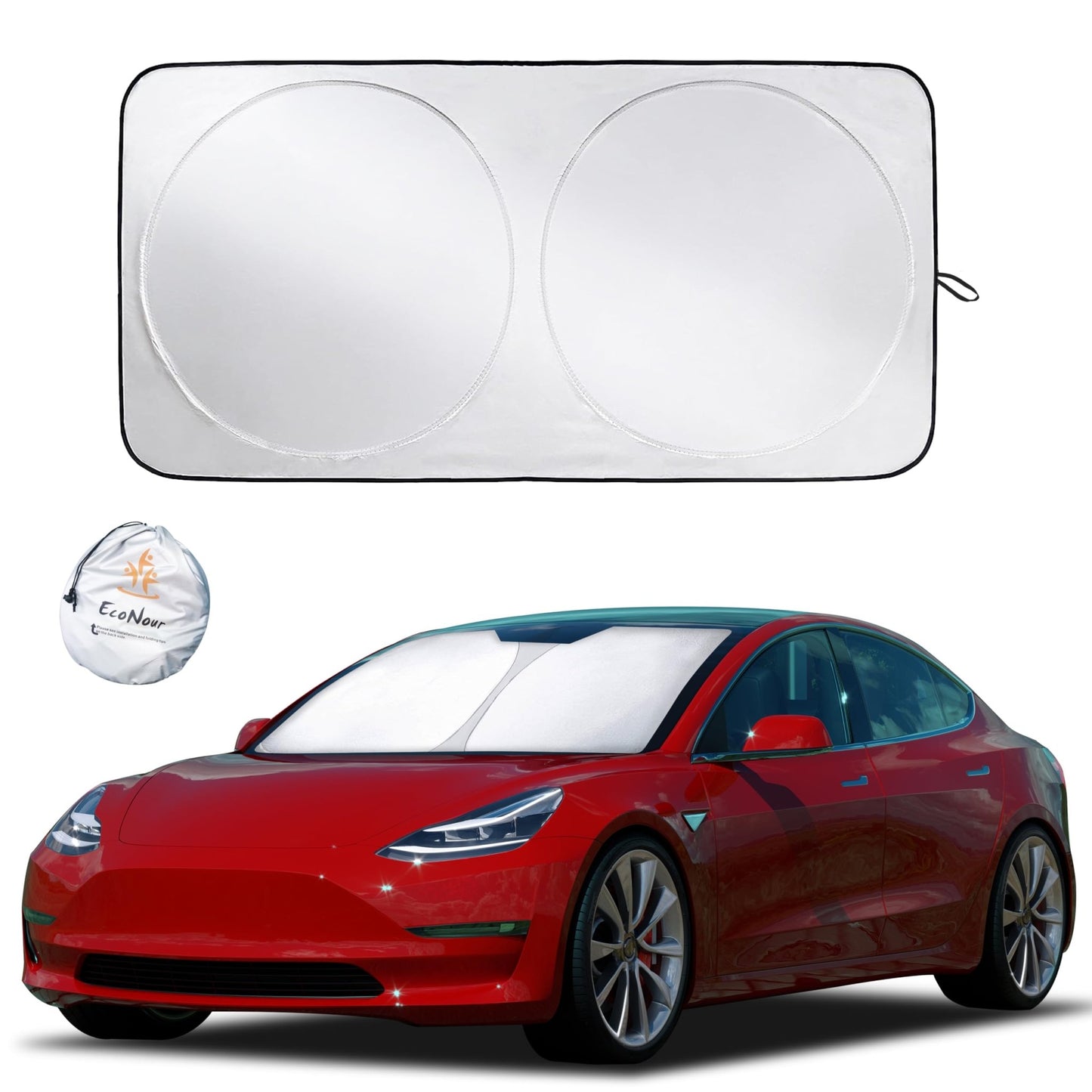 EcoNour Patented Design for Car Windshield Sun Shade | Blocks 99% Heat and Keep Interior Cool | Fits Cars, SUV, Truck | Automotive Sun Screen,Visor and Summer Vehicle Accessories | Medium (64x32) - 7DAY'S
