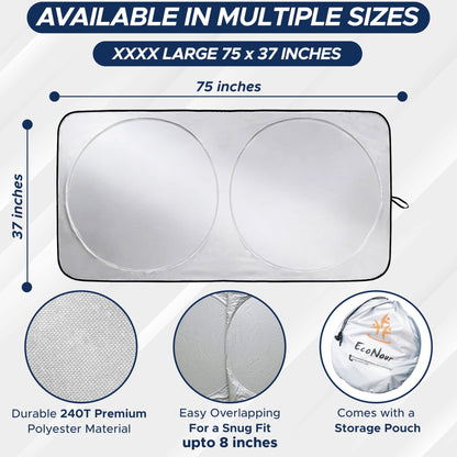 EcoNour Patented Design for Car Windshield Sun Shade | Blocks 99% Heat and Keep Interior Cool | Fits Cars, SUV, Truck | Automotive Sun Screen,Visor and Summer Vehicle Accessories | Medium (64x32) - 7DAY'S