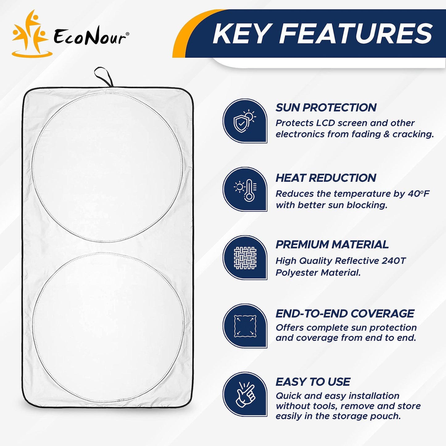EcoNour Patented Design for Car Windshield Sun Shade | Blocks 99% Heat and Keep Interior Cool | Fits Cars, SUV, Truck | Automotive Sun Screen,Visor and Summer Vehicle Accessories | Medium (64x32) - 7DAY'S