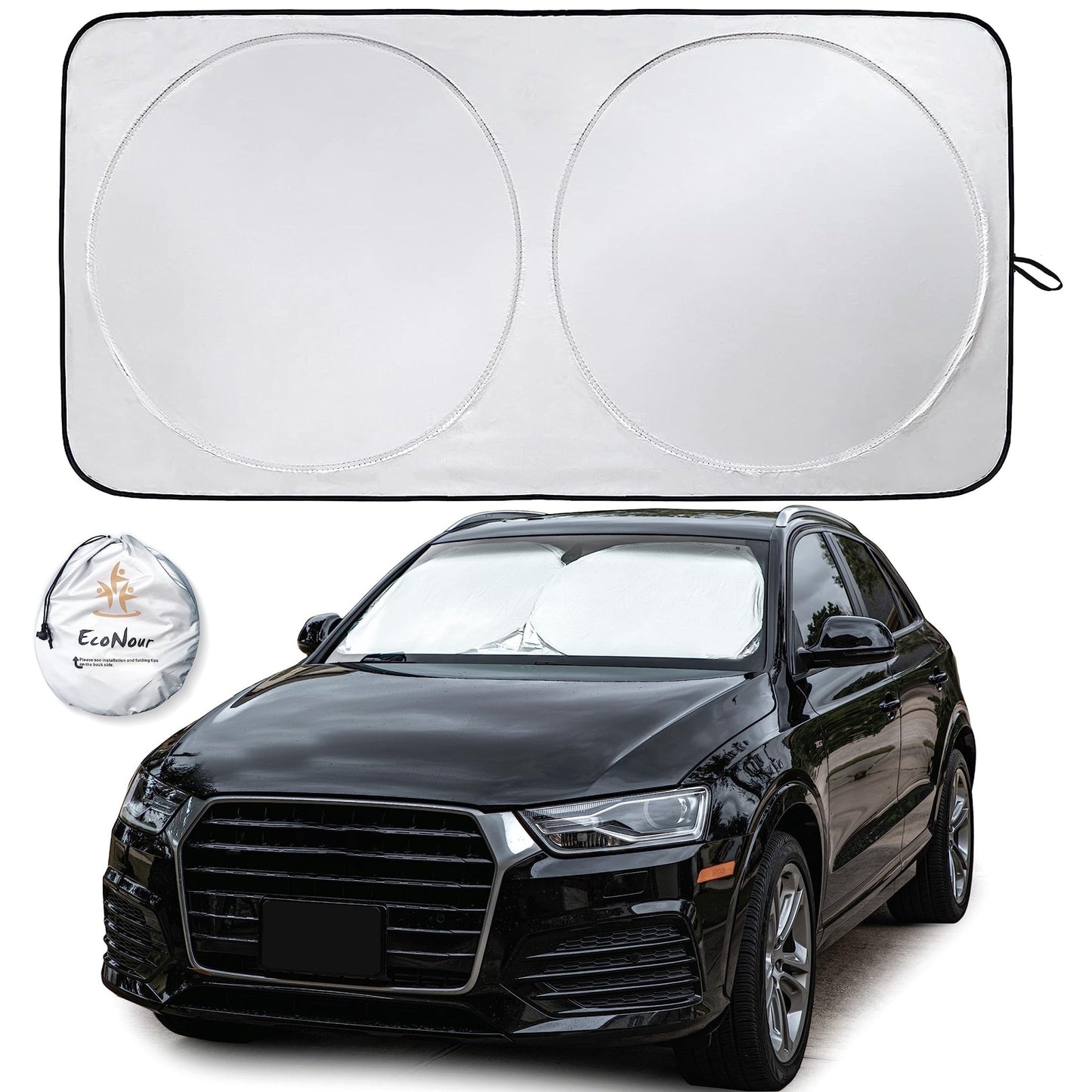 EcoNour Patented Design for Car Windshield Sun Shade | Blocks 99% Heat and Keep Interior Cool | Fits Cars, SUV, Truck | Automotive Sun Screen,Visor and Summer Vehicle Accessories | Medium (64x32) - 7DAY'S