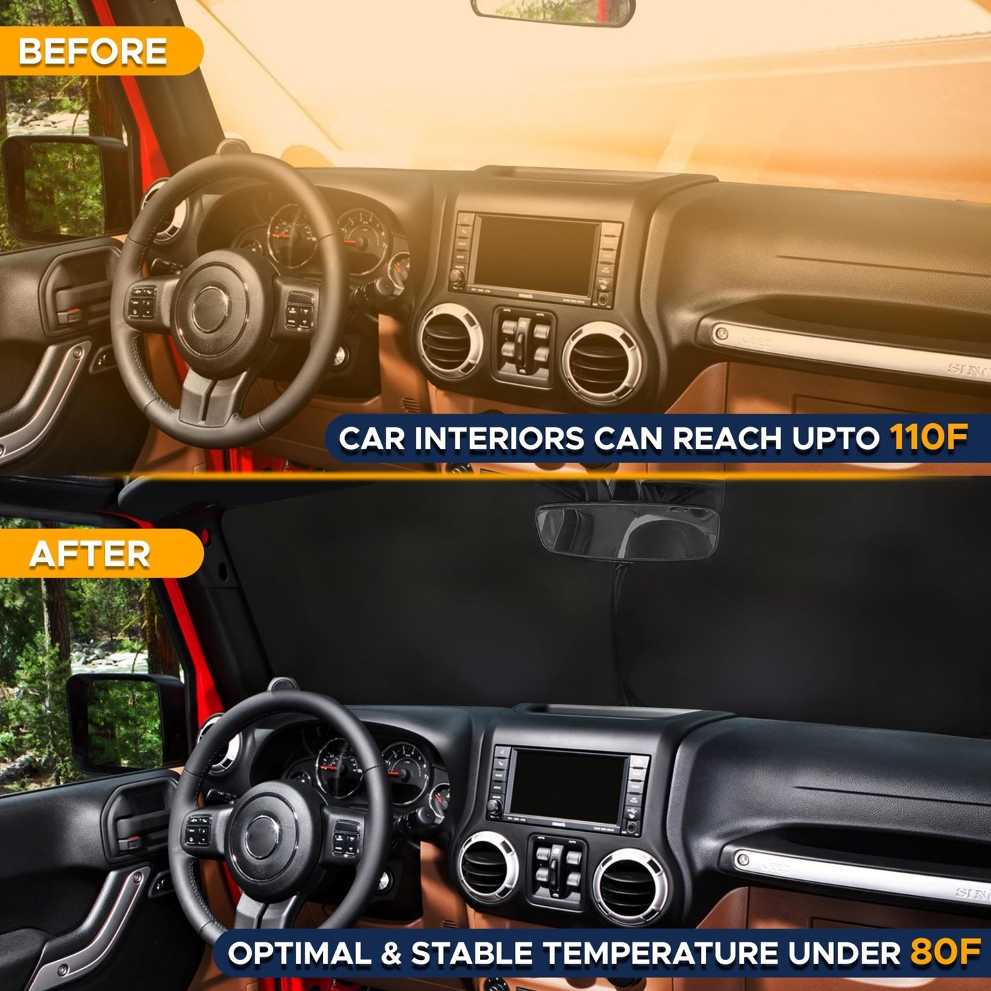 EcoNour Patented Design for Car Windshield Sun Shade | Blocks 99% Heat and Keep Interior Cool | Fits Cars, SUV, Truck | Automotive Sun Screen,Visor and Summer Vehicle Accessories | Medium (64x32) - 7DAY'S
