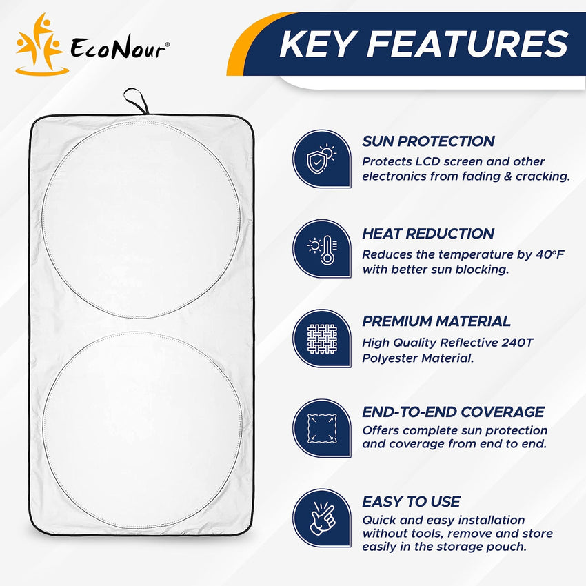 EcoNour Patented Design for Car Windshield Sun Shade | Blocks 99% Heat and Keep Interior Cool | Fits Cars, SUV, Truck | Automotive Sun Screen,Visor and Summer Vehicle Accessories | Medium (64x32) - 7DAY'S