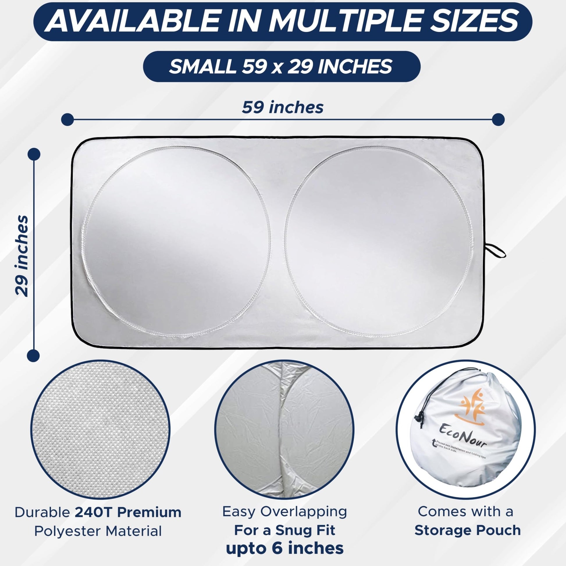 EcoNour Patented Design for Car Windshield Sun Shade | Blocks 99% Heat and Keep Interior Cool | Fits Cars, SUV, Truck | Automotive Sun Screen,Visor and Summer Vehicle Accessories | Medium (64x32) - 7DAY'S