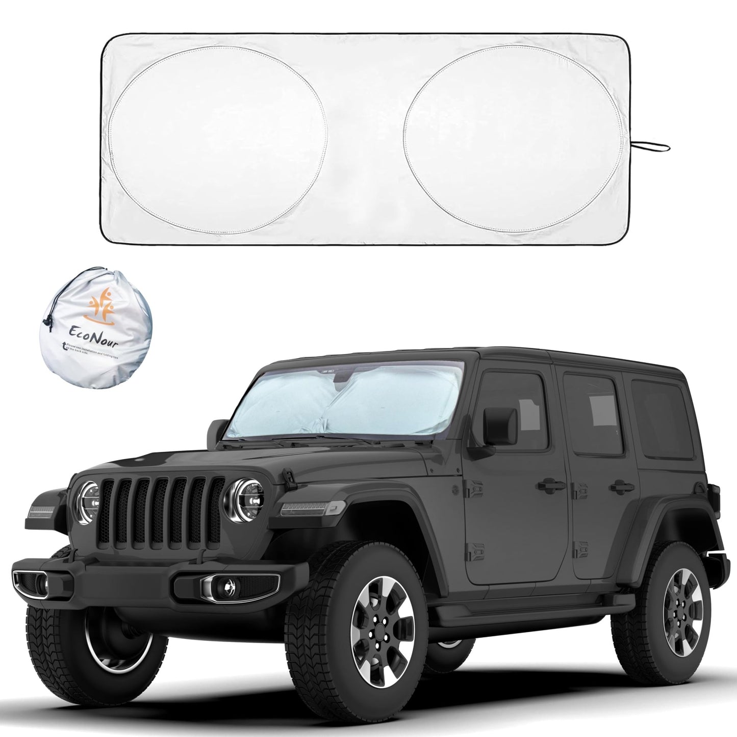 EcoNour Patented Design for Car Windshield Sun Shade | Blocks 99% Heat and Keep Interior Cool | Fits Cars, SUV, Truck | Automotive Sun Screen,Visor and Summer Vehicle Accessories | Medium (64x32) - 7DAY'S