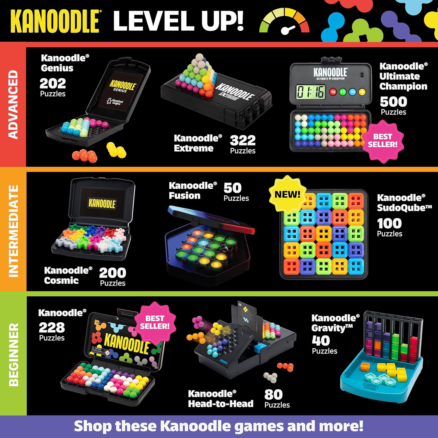 Educational Insights Kanoodle 3D Brain Teaser Puzzle Game, Featuring 200 Challenges, Easter Basket Stuffers for Kids, Gift for Ages 7+ - 7DAY'S