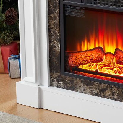 Electric Fireplace with Mantel, Fireplace Mantel, Fireplace Heater Freestanding, Realistic Stacked Stone Surround with Remote Control Timer LED Flame, White, 45.66"W*11.8"D*40"H - 7DAY'S